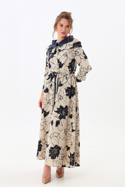 Платье NikVa 985-1 сине-песочные_лилии - фото 6