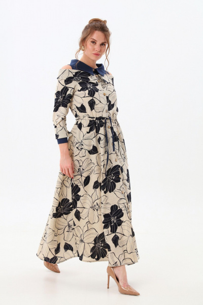 Платье NikVa 985-1 сине-песочные_лилии - фото 5