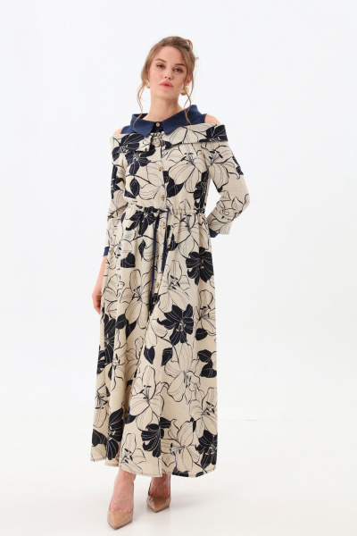 Платье NikVa 985-1 сине-песочные_лилии - фото 2