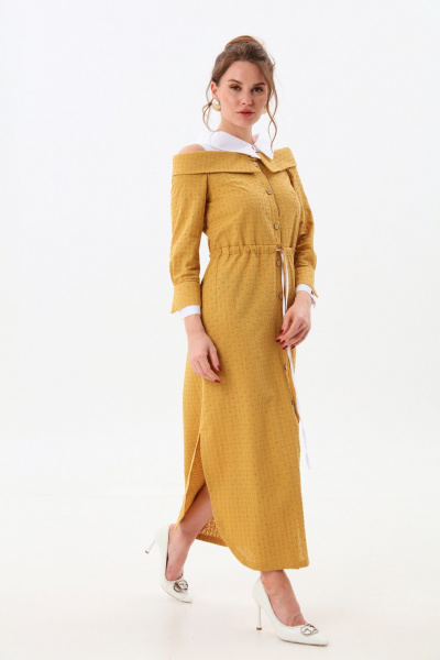 Платье NikVa 985-2 горчица_молоко - фото 6