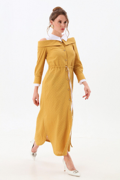 Платье NikVa 985-2 горчица_молоко - фото 3