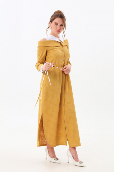 Платье NikVa 985-2 горчица_молоко - фото 1