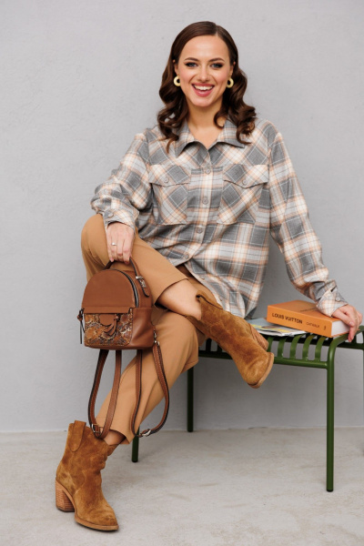 Брюки, рубашка Mubliz 247 клетка_карамель - фото 2