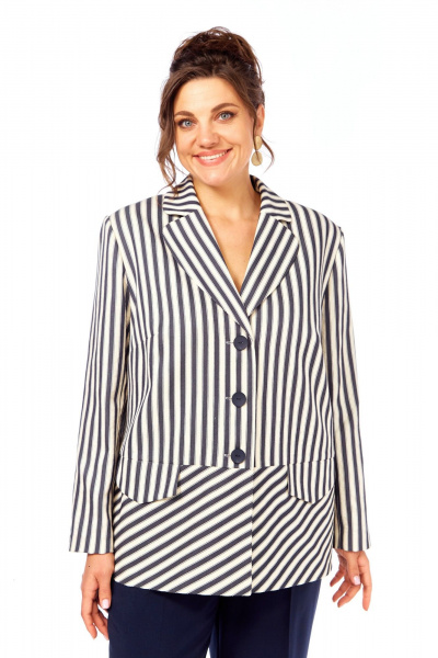 Жакет Элль-стиль 2393ж молоко_темно-син_полоска - фото 1