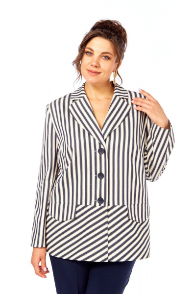 Жакет Элль-стиль 2393ж молоко_темно-син_полоска - фото 4