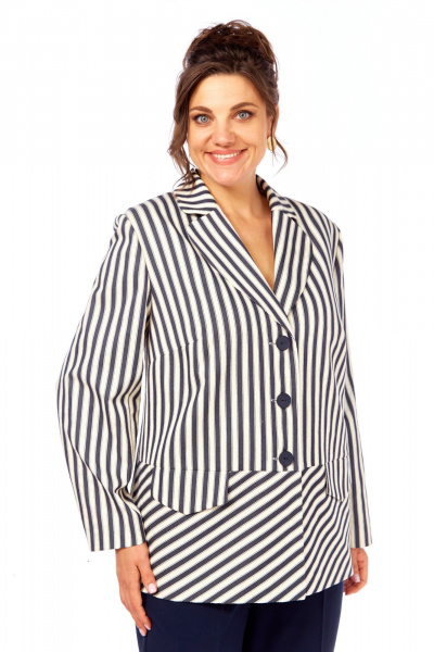 Жакет Элль-стиль 2393ж молоко_темно-син_полоска - фото 2