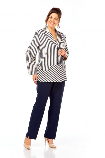 Брюки, жакет Элль-стиль 2393 молоко_темно-син_полоска - фото 6