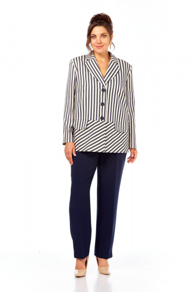 Брюки, жакет Элль-стиль 2393 молоко_темно-син_полоска - фото 4
