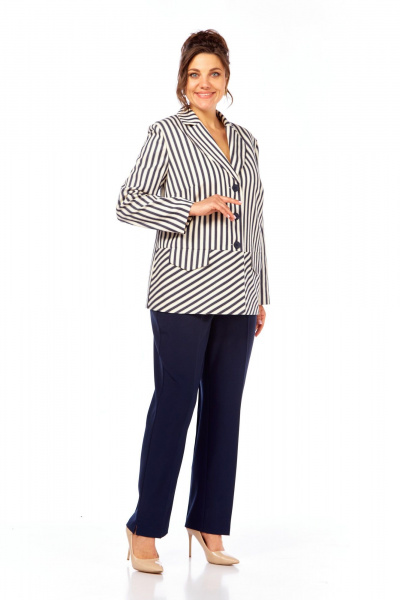 Брюки, жакет Элль-стиль 2393 молоко_темно-син_полоска - фото 3