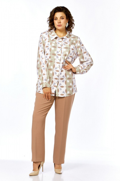Блуза, брюки Элль-стиль 2395 бежевый_принт - фото 11