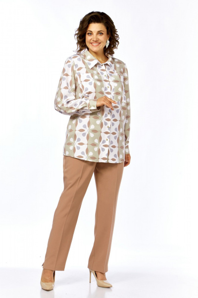 Блуза, брюки Элль-стиль 2395 бежевый_принт - фото 10