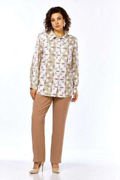 Блуза, брюки Элль-стиль 2395 бежевый_принт - фото 9
