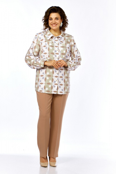 Блуза, брюки Элль-стиль 2395 бежевый_принт - фото 8