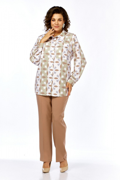 Блуза, брюки Элль-стиль 2395 бежевый_принт - фото 7