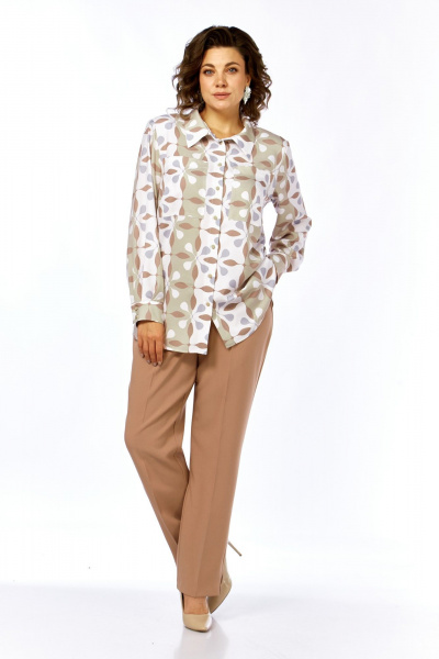 Блуза, брюки Элль-стиль 2395 бежевый_принт - фото 2