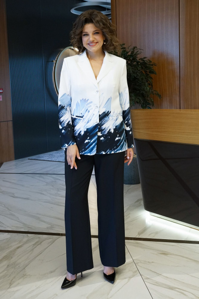 Брюки, жакет Alani Collection 2405 черный-акварель - фото 4