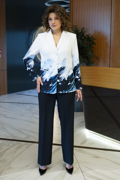 Брюки, жакет Alani Collection 2405 черный-акварель - фото 2