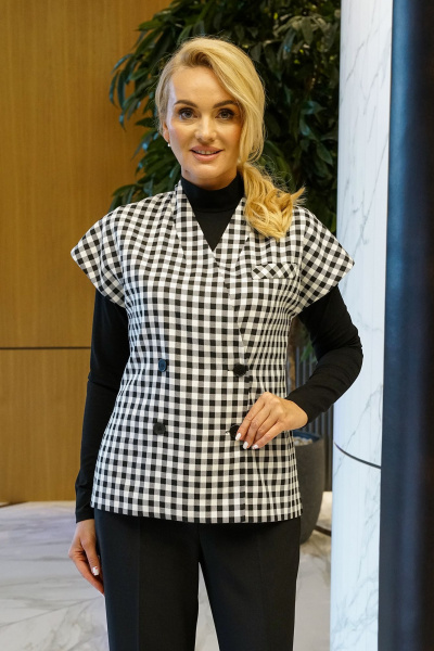 Блуза, брюки, жилет Alani Collection 2385 клетка-черный - фото 6