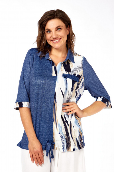 Блуза Abbi 4060 сине-бежевый - фото 1