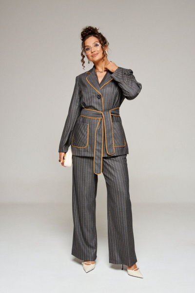 Брюки, жакет Beautiful&Free 6363 серо-жёлтая_полоска - фото 4