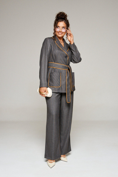 Брюки, жакет Beautiful&Free 6363 серо-жёлтая_полоска - фото 3