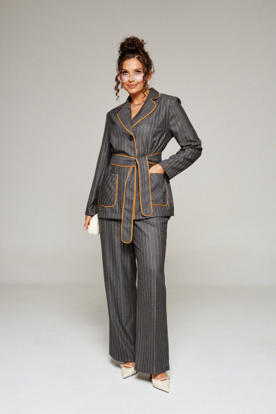 Брюки, жакет Beautiful&Free 6363 серо-жёлтая_полоска - фото 1