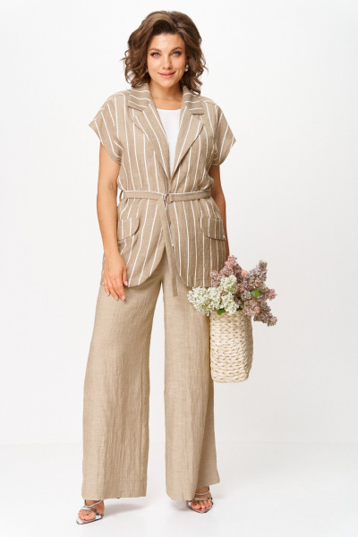 Брюки, жилет, топ Michel chic 1429 бежевый-белый_полоска_широкая - фото 1