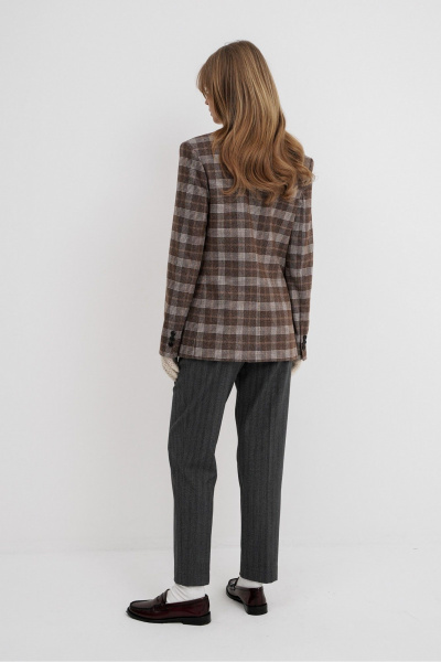 Жакет свободного кроя в клетку из текстиля PiRS 5758 коричневый - фото 6