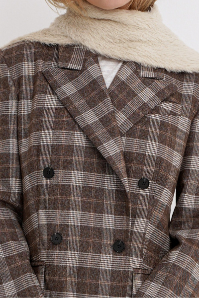 Жакет свободного кроя в клетку из текстиля PiRS 5758 коричневый - фото 4
