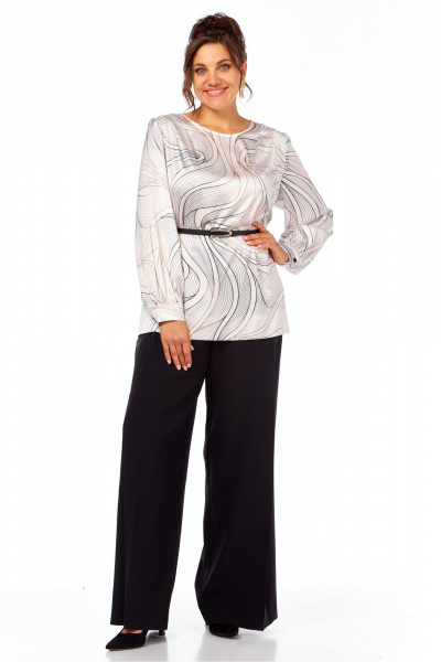 Блуза, брюки Элль-стиль 2397 молочный_принт - фото 8