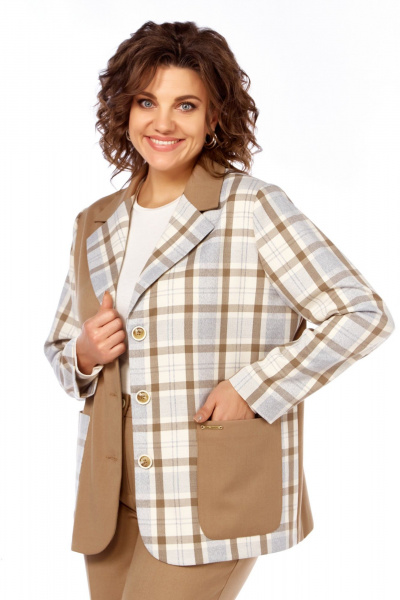 Брюки, жакет БагираАнТа 1045 коричневый_клетка - фото 2