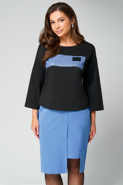 Туника, юбка Мишель стиль 1292 черно-голубой - фото 7