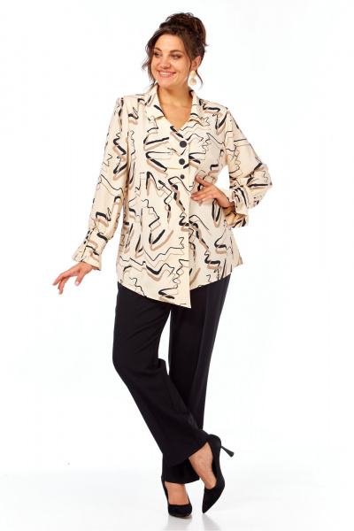 Блуза, брюки Элль-стиль 2398 бежевый_принт - фото 5