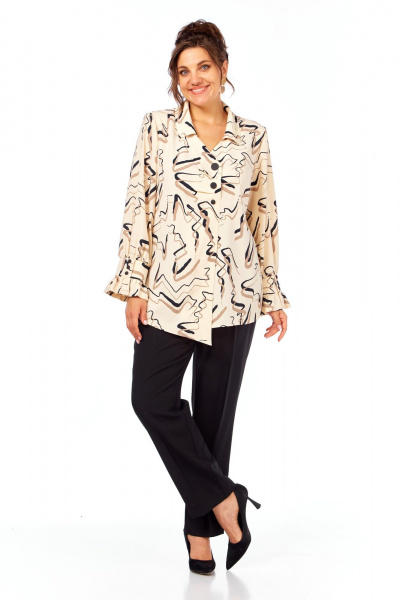 Блуза, брюки Элль-стиль 2398 бежевый_принт - фото 4