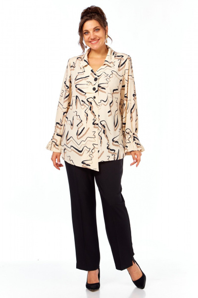 Блуза, брюки Элль-стиль 2398 бежевый_принт - фото 3