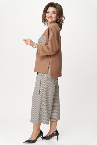Джемпер, кюлоты Michel chic 1362/2 коричневый,клетка - фото 4