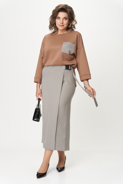 Джемпер, кюлоты Michel chic 1362/2 коричневый,клетка - фото 2