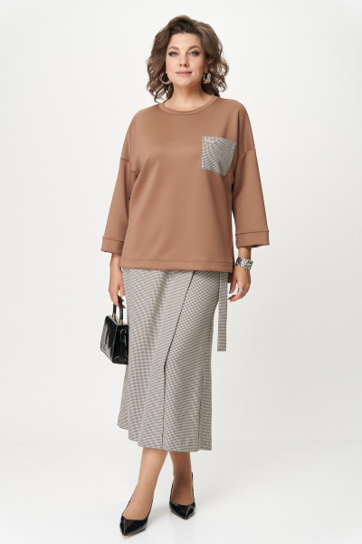 Джемпер, кюлоты Michel chic 1362/2 коричневый,клетка - фото 1