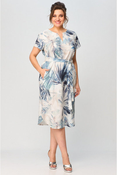 Платье, пояс БелЭльСтиль 834-2 35 22 голубой_дизайн - фото 1