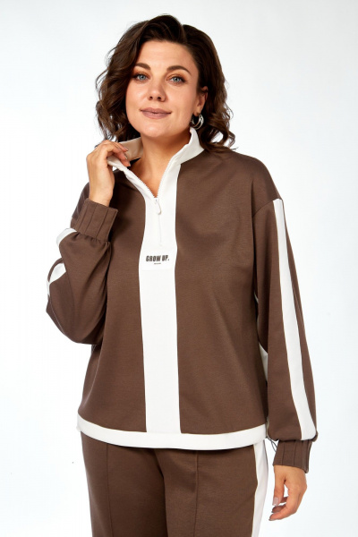 Костюм спортивный брюки джемпер больших размеров Ольга Стиль С-948 коричневый - фото 8