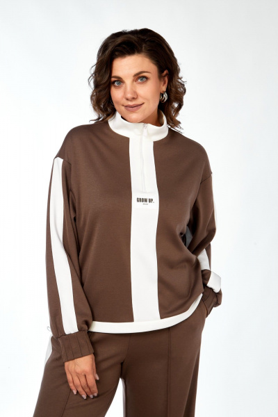 Костюм спортивный брюки джемпер больших размеров Ольга Стиль С-948 коричневый - фото 7