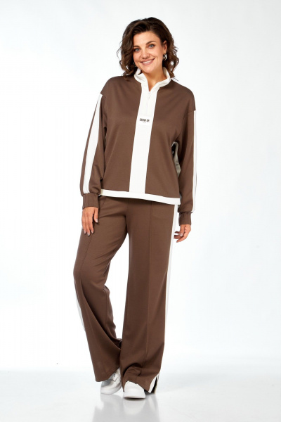 Костюм спортивный брюки джемпер больших размеров Ольга Стиль С-948 коричневый - фото 1