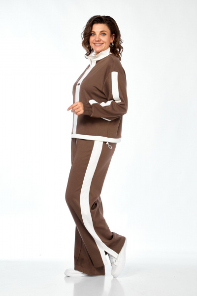 Костюм спортивный брюки джемпер больших размеров Ольга Стиль С-948 коричневый - фото 6