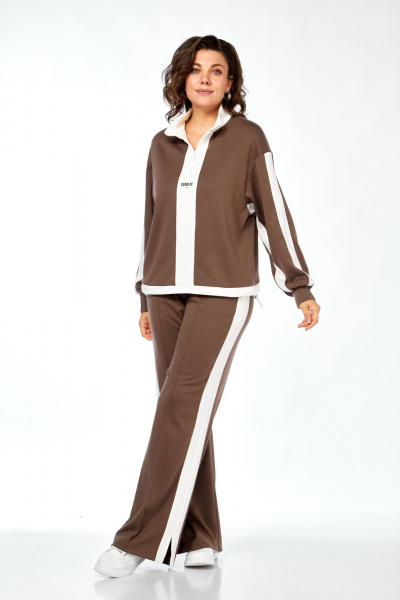 Костюм спортивный брюки джемпер больших размеров Ольга Стиль С-948 коричневый - фото 3