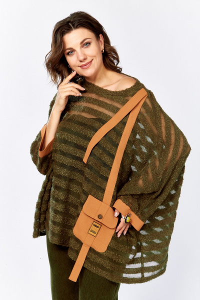 Комплект из брюк-бананов и пончо из вельвета и букле ZigzagStyle 499 хаки - фото 8