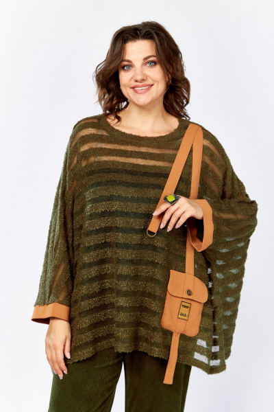 Комплект из брюк-бананов и пончо из вельвета и букле ZigzagStyle 499 хаки - фото 6