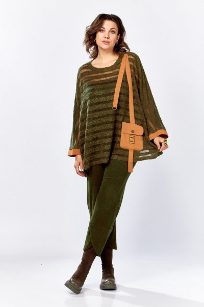 Комплект из брюк-бананов и пончо из вельвета и букле ZigzagStyle 499 хаки - фото 2