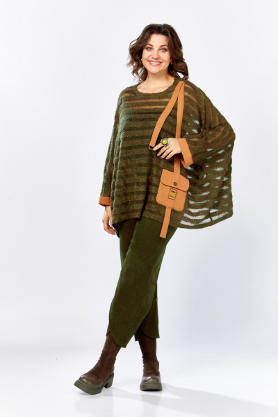 Комплект из брюк-бананов и пончо из вельвета и букле ZigzagStyle 499 хаки - фото 1