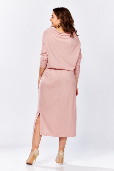 Демисезонное платье из трикотажа и вискозы с карманами ZigzagStyle 379/1 розовый - фото 4