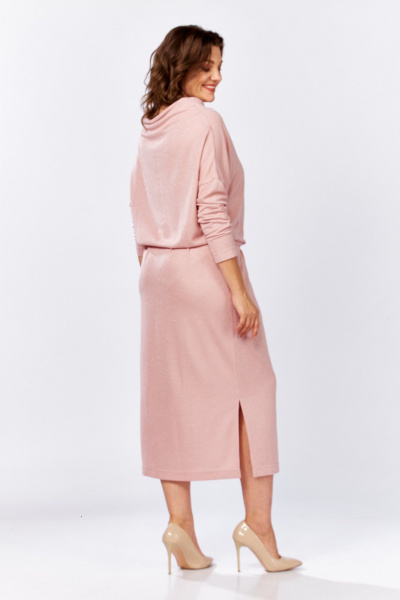 Демисезонное платье из трикотажа и вискозы с карманами ZigzagStyle 379/1 розовый - фото 3